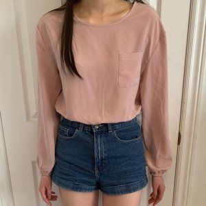 Cropped blush elastic hem bottom longsleeve top
